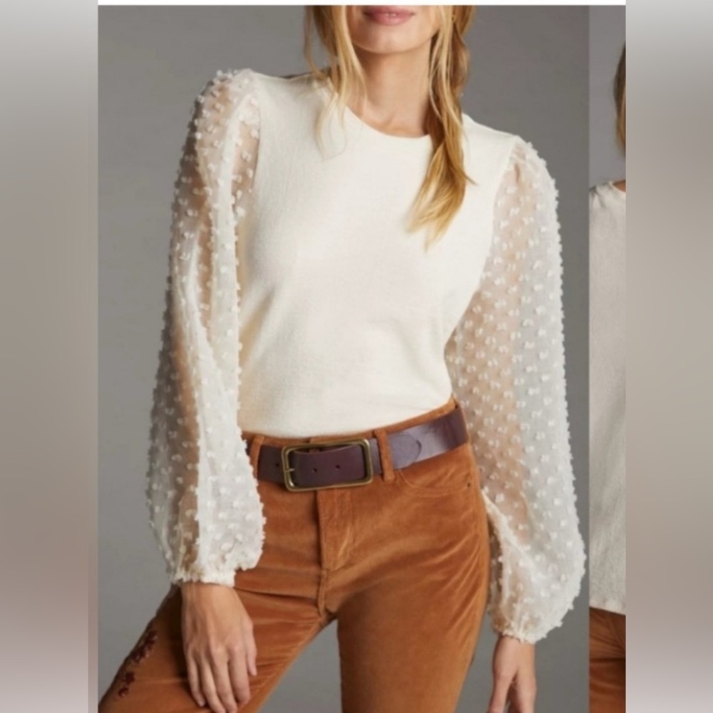 Chic Cream Textured Sleeve Blouse